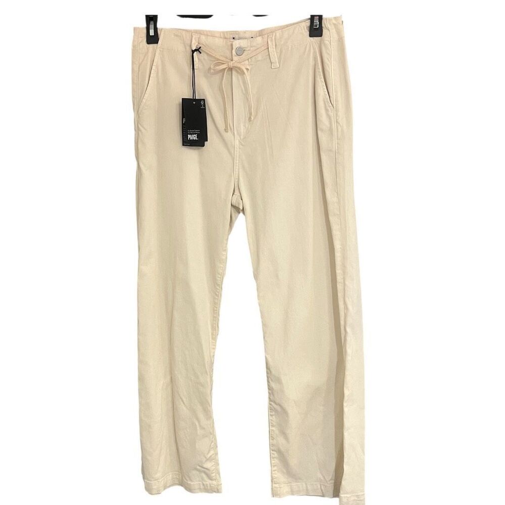 PAIGE Woman’s Cream Carly Pant Jeans Wide Leg Tie at Waist Lyocell & Elastane sz - Picture 2 of 9